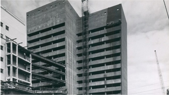 A view of the Belfer Building under construction 50 years ago.