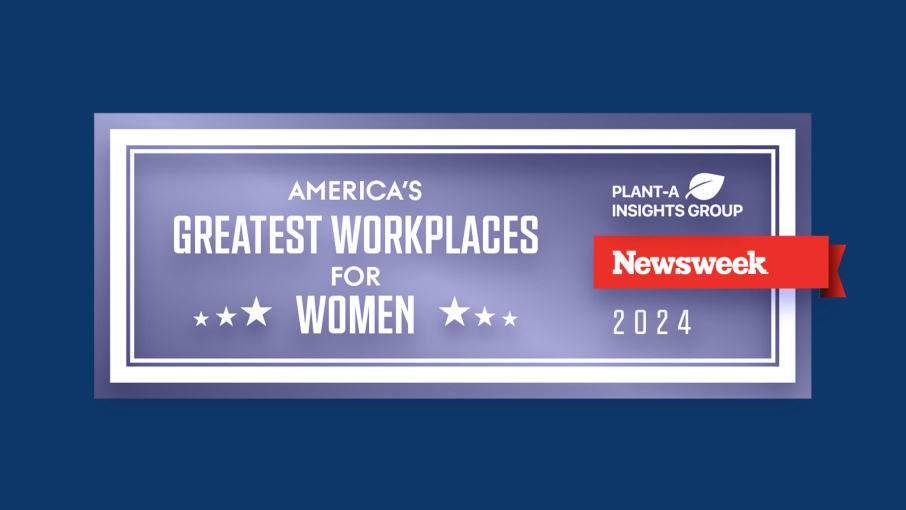 Newsweek's "America's Greatest Workplaces for Women" logo, 2024, done in blue tones.